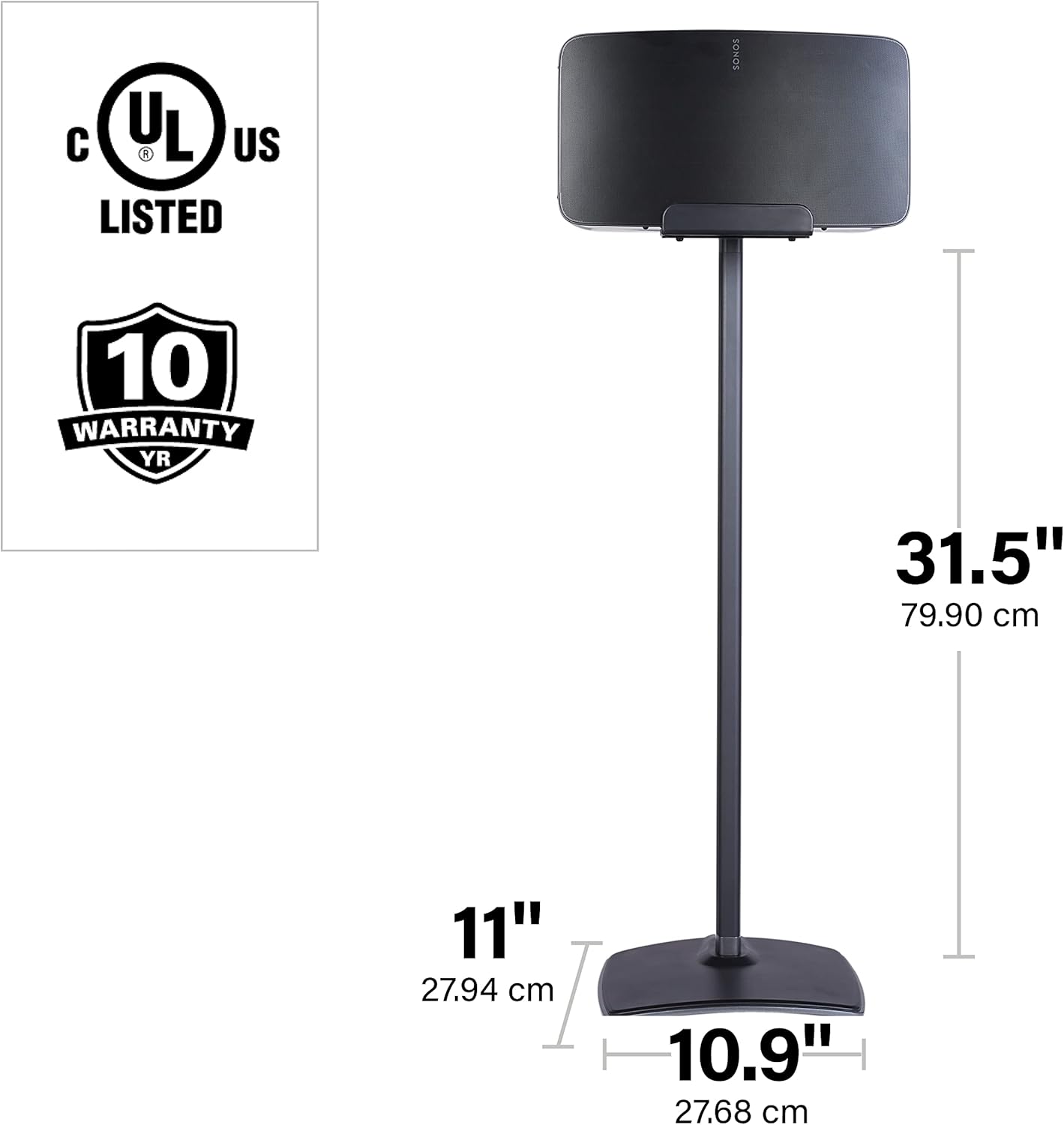 SANUS Wireless Speaker Stand for Sonos Five and Sonos Play:5 - Audio Enhancing Design for Vertical & Horizontal Audio with Built-in Cable Management & Premium Alloy Materials WSS52-W2 (Black)
