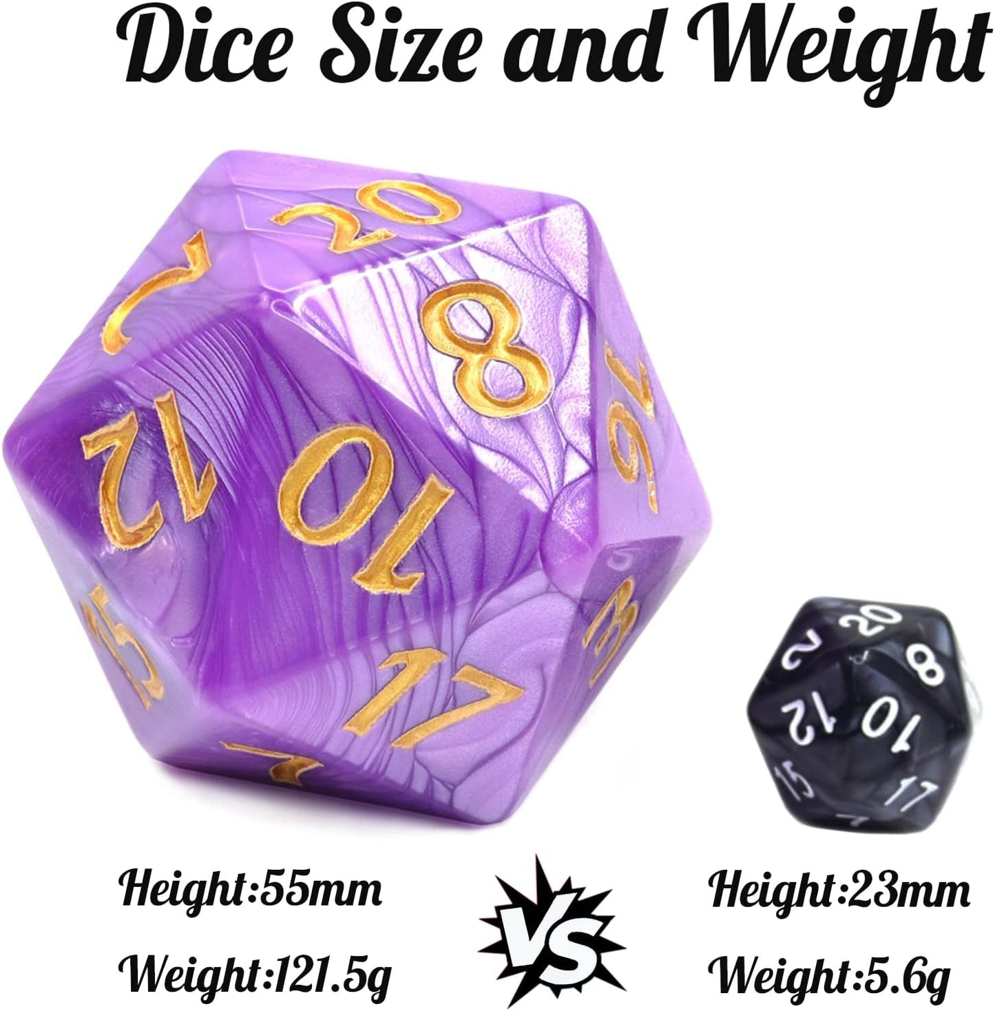 20 Sided DND Dice,D20 Giant Polyhedral Dice,55mm Titan Large Pearl Color D20 Dice,20 Sided Cube D&D Dice Set for Dungeons and Dragons, RPG, MTG Table Games(Purple-Pearl Series)
