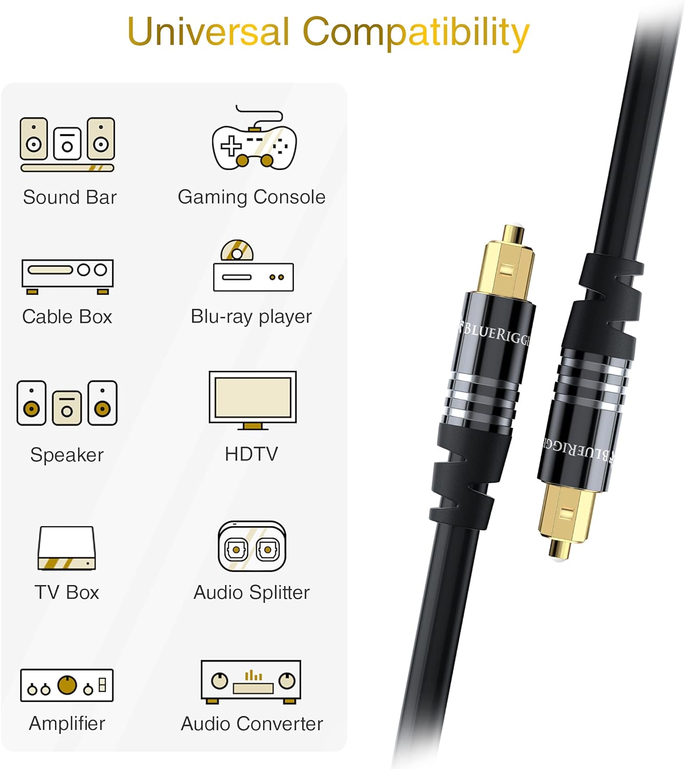 BlueRigger Digital Optical Audio Toslink Cable (75FT, Fiber Optic, Aluminum Shell, 24K Gold-Plated) - Compatible with Home Theatre, Sound Bar, TV, Xbox, Playstation PS4 – Premium Series