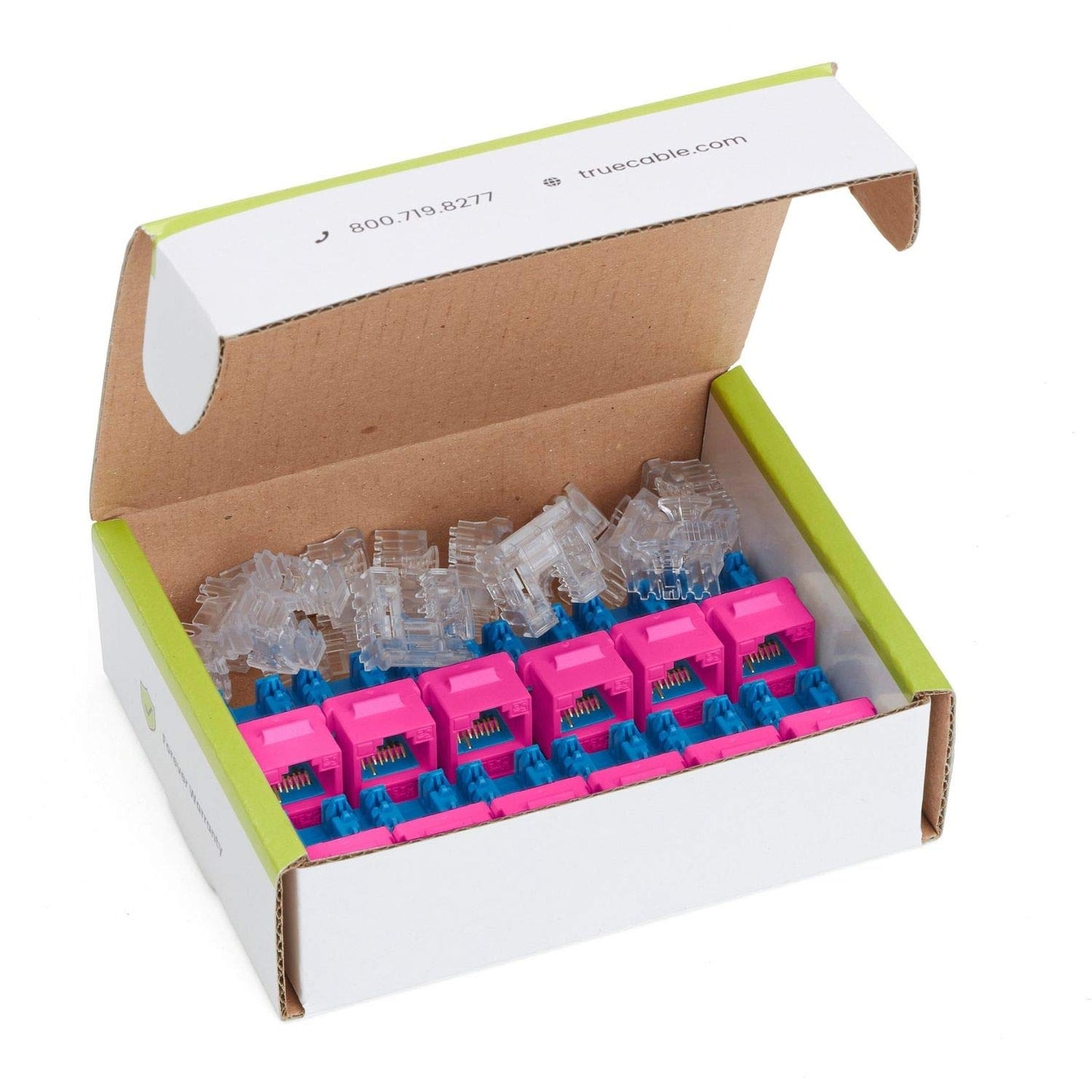 trueCABLE Cat6A Keystone Jack, Unshielded (UTP), 90 Degree Punch-Down, PoE++ (4PPoE), UL Listed, ETL Verified, ANSI/TIA Certified, Modular RJ45 Female, Pink, 12 Pack