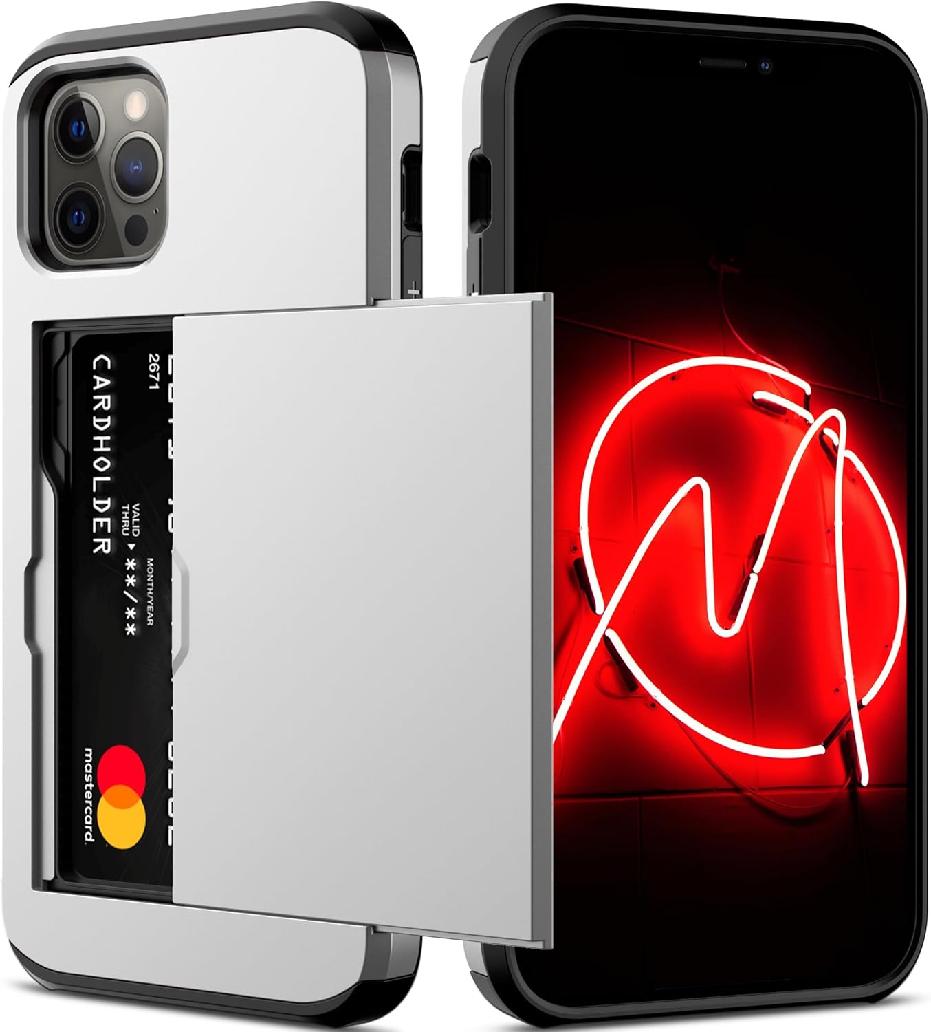 Nvollnoe for iPhone 12/iPhone 12 Pro Case with Card Holder Heavy Duty Protective Dual Layer Shockproof Hidden Card Slot Slim Wallet Case for iPhone 12/12 Pro for Men&Women(Silver)