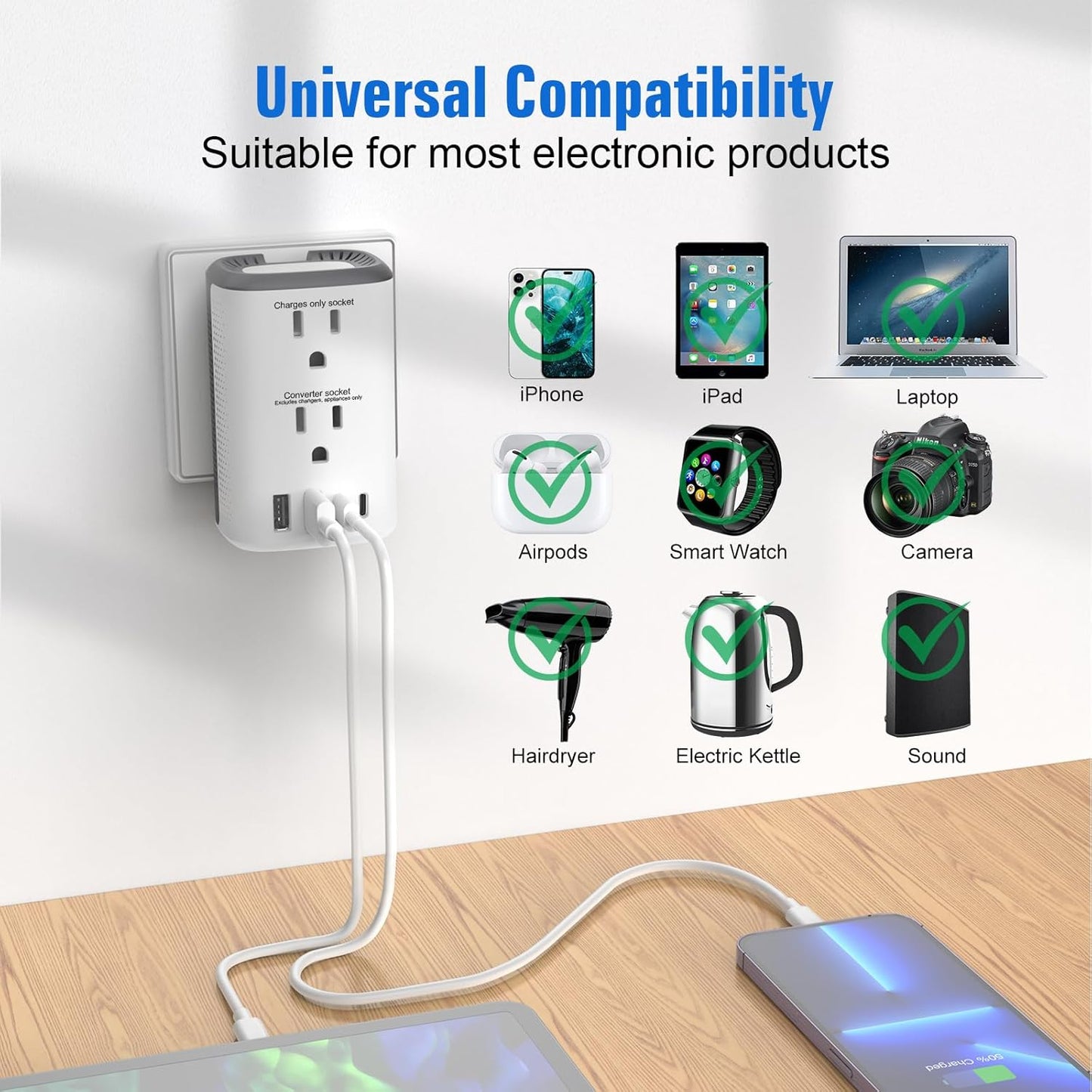 Voltage Converter Us to Europe, 220v to 110v Power Adapter, European Plug Power Converter 2500w, Transformer for Curly Hair Dryer, Travel Adapter Worldwide Step Down，