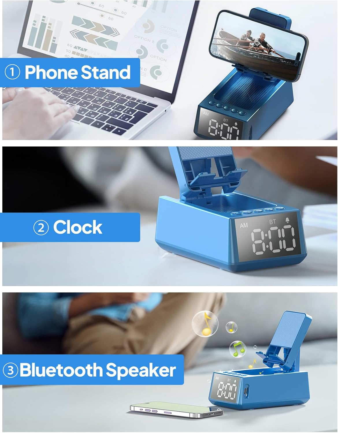 Birthday Gifts for Men Women, Cell Phone Stand Bluetooth Speaker with Anti-Slip Base, Hd Surround Sound, Cool Multi Functional Gadget, Unique Gift for Him, Her, Husband, Wife, Dad, Mom