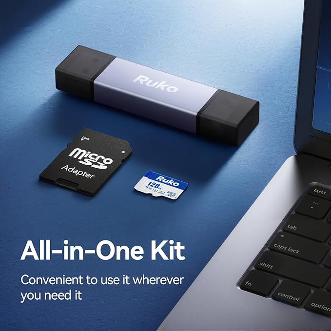 Ruko 128G Micro SD Card with Reader & Adapter, Memory Card Speed Up to 100MB/s, UHS-I, C10, A2, U3/V30, 4K UHD, Long-Lasting TF Card for Camera, Smartphone, Drone, Gaming Console