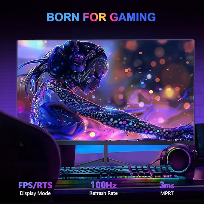 24 Inch FHD Gaming Monitor, 1080P IPS Computer Monitor with 100Hz, 1ms Response Time, 1000:1 Contrast Ratio, VESA Compatible, Tilt Adjustable, AMD FreeSync, Build-in Speakers