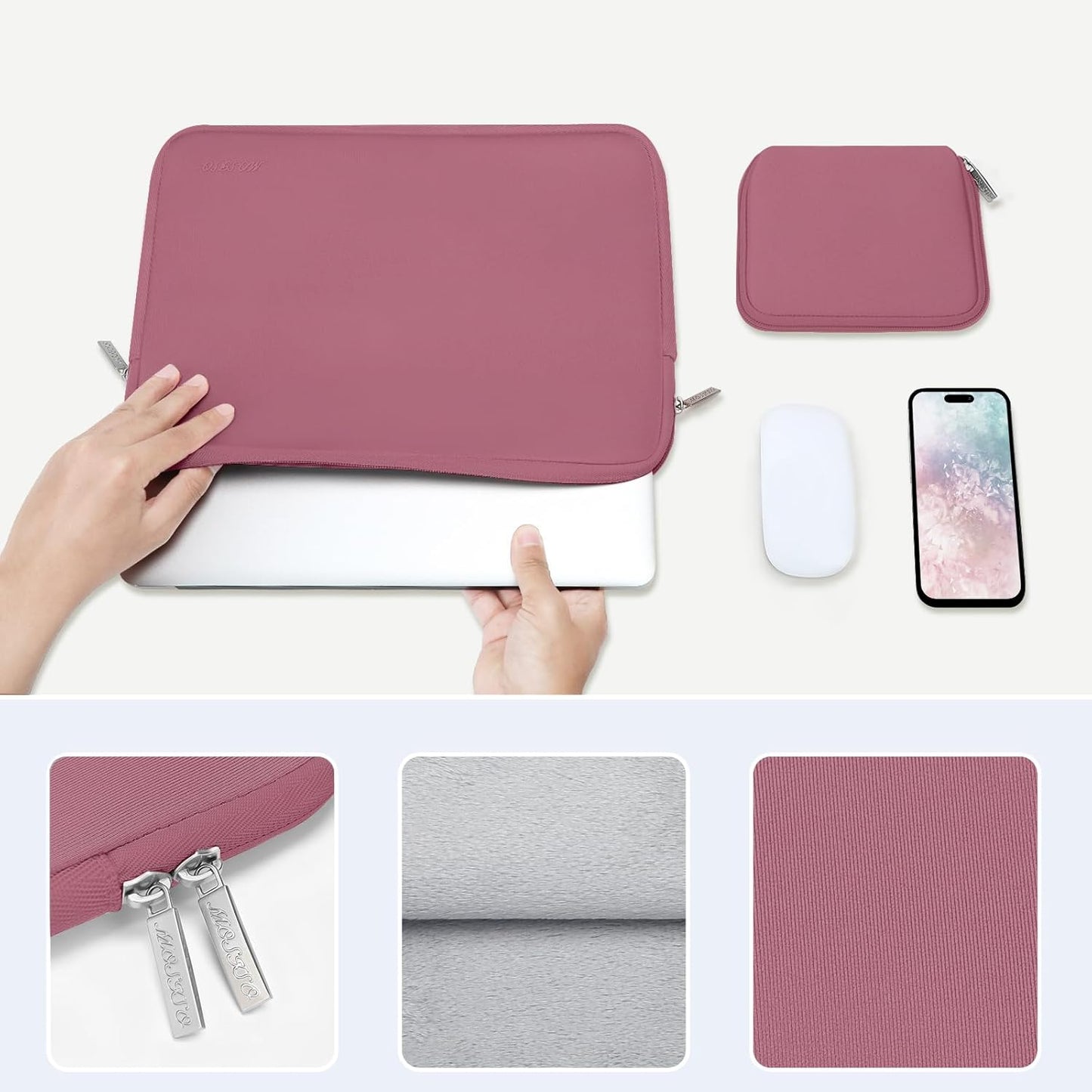 MOSISO Laptop Case 15 inch, 15 inch Laptop Sleeve Bag Compatible with MacBook Air 15 M4 A3241 M3 A3114 M2 A2941 2025 2024 2023, Dell XPS 15, Neoprene Computer Sleeve Bag with Small Case, Dusty Rose