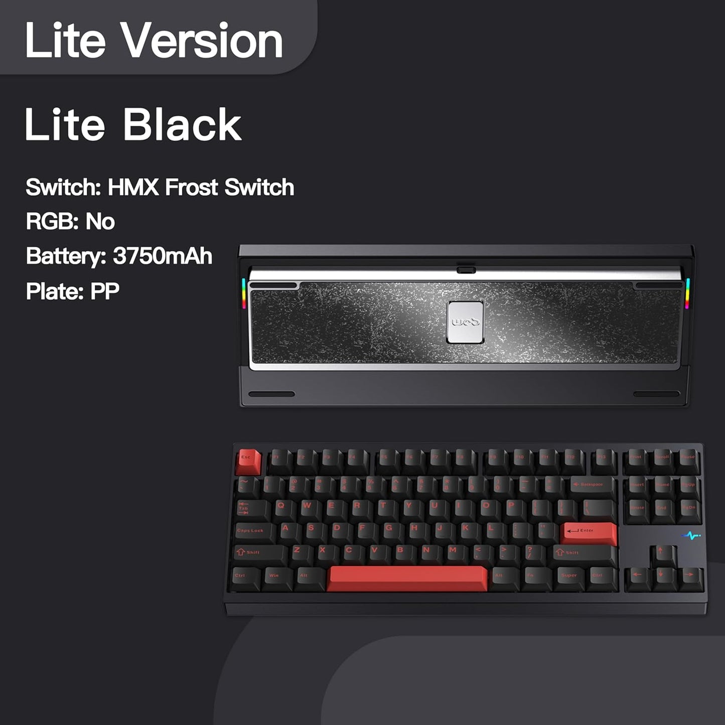 KEEBMONKEY WOBKEY Crush 80 Reboot CNC Aluminum 5-Second Quick-Release Triple-Mode Connectivity Mechanical Keyboard with Superior Acoustics (Lite Black)