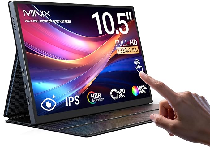 MINIX SF10T Portable Monitor 10.5 inch Touchscreen Laptop Monitor IPS 178° Wide-Viewing/Built-in Dual Speakers Low Blue-Light/HDR Eye Care External Screen w/Smart Cover for Mac PC Xbox PS4/5 Switch