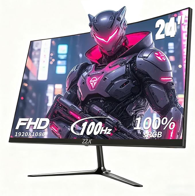 ZZA 24 Inch Monitor100HZ,1080p,Gaming Monitor Curved 2800R,VA 120% sRGB,FreeSync,Frameless Full on Three Sides Blue Light Filter,HDMI & VGA Ports,Computer Monitor for Home Office and Dormitory
