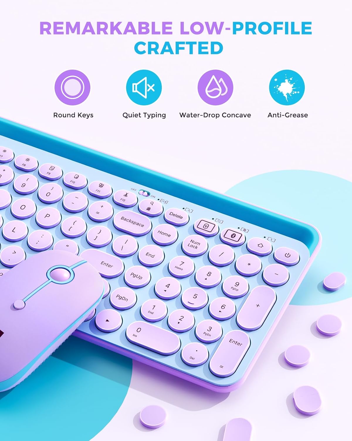 seenda Bluetooth Keyboard and Mouse for iPad, CTU-301 Multi-Device Bluetooth + 2.4G Wireless Keyboard Mouse with Tablet Holder for MacBook/Windows Computer, iOS/Andriod Tablet Phone, Blue & Purple