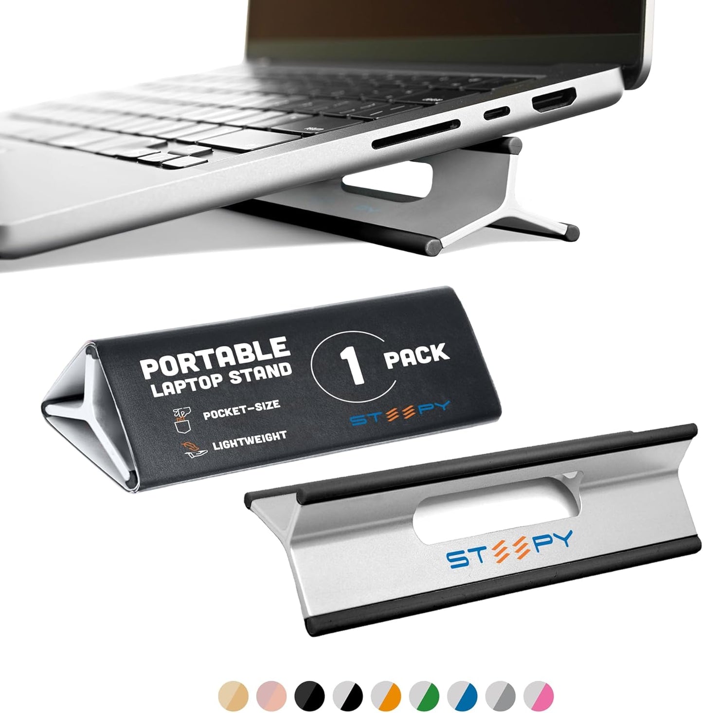 Steepy Portable Laptop Stand - 3 Height Adjustable Computer Stand for Desk