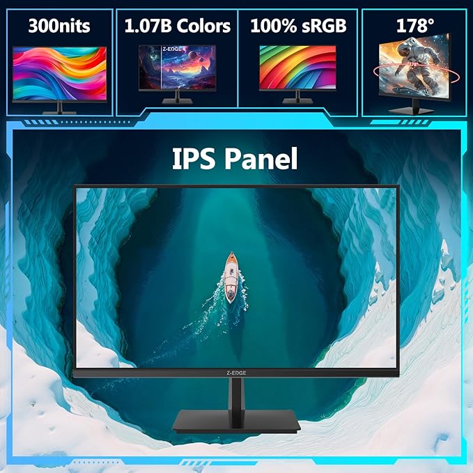 Z-Edge U27P4K 27-inch 4K Monitor IPS Ultra HD 3840x2160, 60Hz Refresh Rate, PC Monitor Gaming, 100% sRGB, HDMI x 2 and DP x 2
