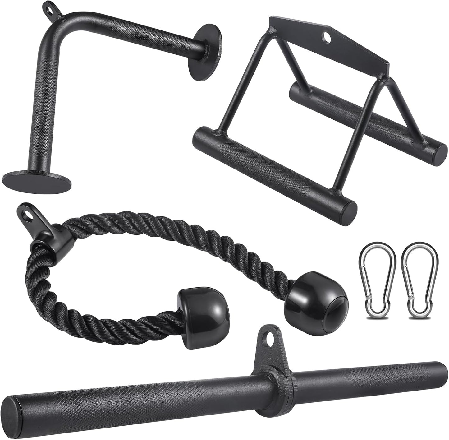 SERTT Workout Cable Machine Attachment for Home Gym, LAT Pulldown Attachments, Cable Accessories for Weight Training, Straight Pull Down Bar, Tricep Rope, Double D Row Handle, V-Shaped Bar
