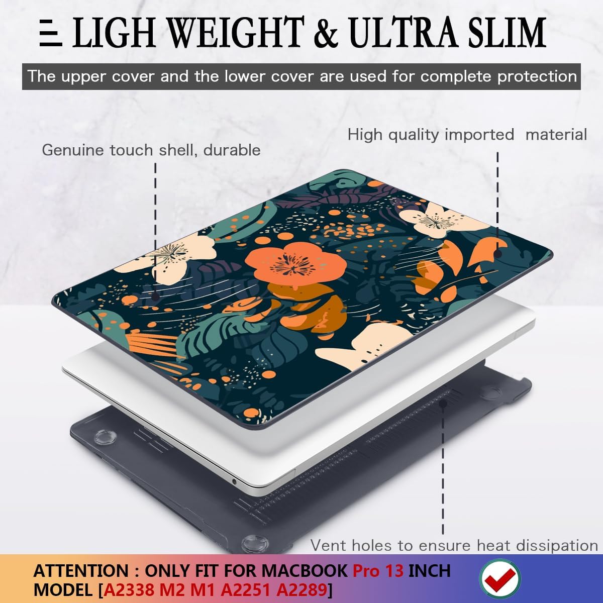 CISSOOK Compatible with MacBook Pro 13 inch Case 2025-2016 Release M2 M1 A2338 A2251 A2289 A2159 A1989 A1706, Plastic Flowers Hard Shell&Keyboard Cover for MacBook Pro13 Case, Little Flower