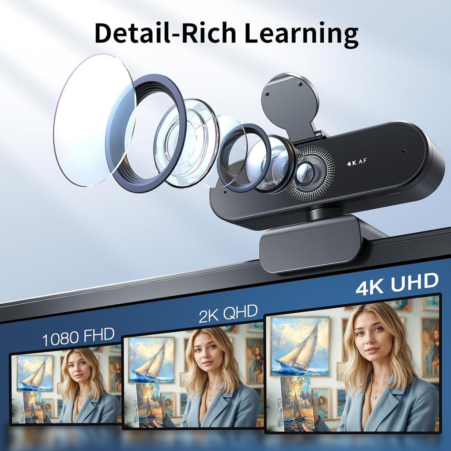 EMEET NOVA 4K Webcam for PC - Ultra 4K HD, PDAF Autofocus, Dual Noise-Cancelling Mics, 73° FOV, Auto Light Correction, USB-A, Privacy Cover, Ideal for High-End Business Meetings&Live Streaming