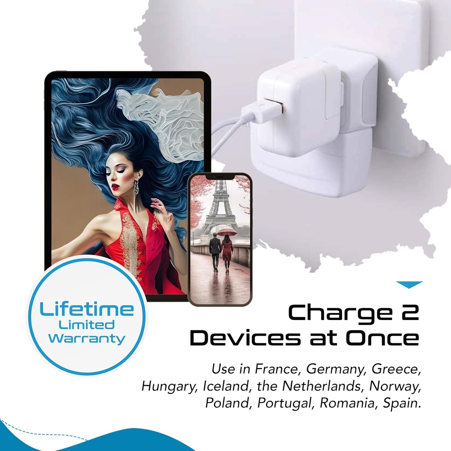 Ceptics Schuko Germany, France Plug Adapter, Dual Input - Ultra Compact Light Weight - Usa to Russia, South Korea Travel Adaptor Plug - Type E/F (3 Pack)