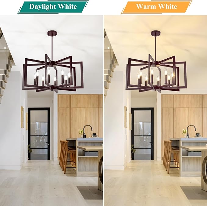 8-Light Oil-Rubbed Bronze Chandelier, Farmhouse Dining Room Light Fixture, Modern Chandelier, Geometric Industrial Metal Hang Lighting Fixture for Foyer Entryway Kitchen Over Table Hallway Living Room