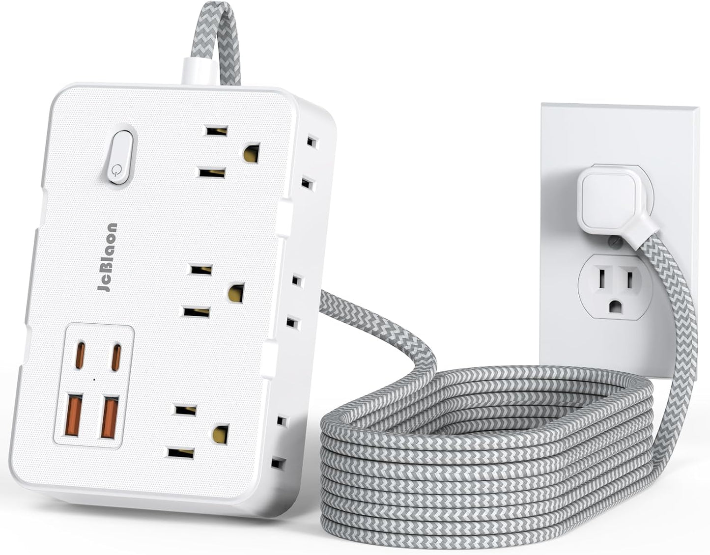 Surge Protector Power Strip 10 Ft Cord, Ultra Thin Flat Extension Cord with 6 Outlets 4 USB Ports(2 USB C), Flat Plug Power Strip, Braided Power Cord for College Dorm Room Essentials