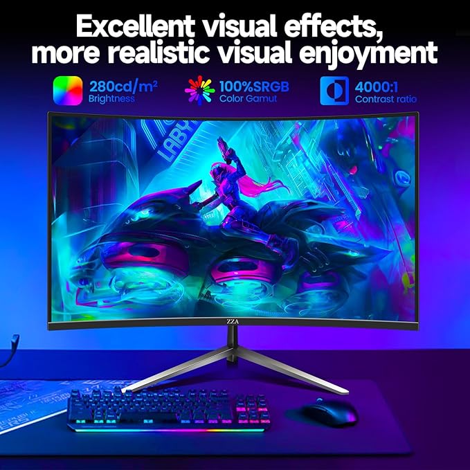 ZZA 32 Inch Monitor,1440p,2K 165Hz, 1ms Response Time,Computer Monitor FreeSync & G-Sync, HDR10, 122% sRGB Coverage, DP/HDMI, PC Monitor VESA Mount Compatible