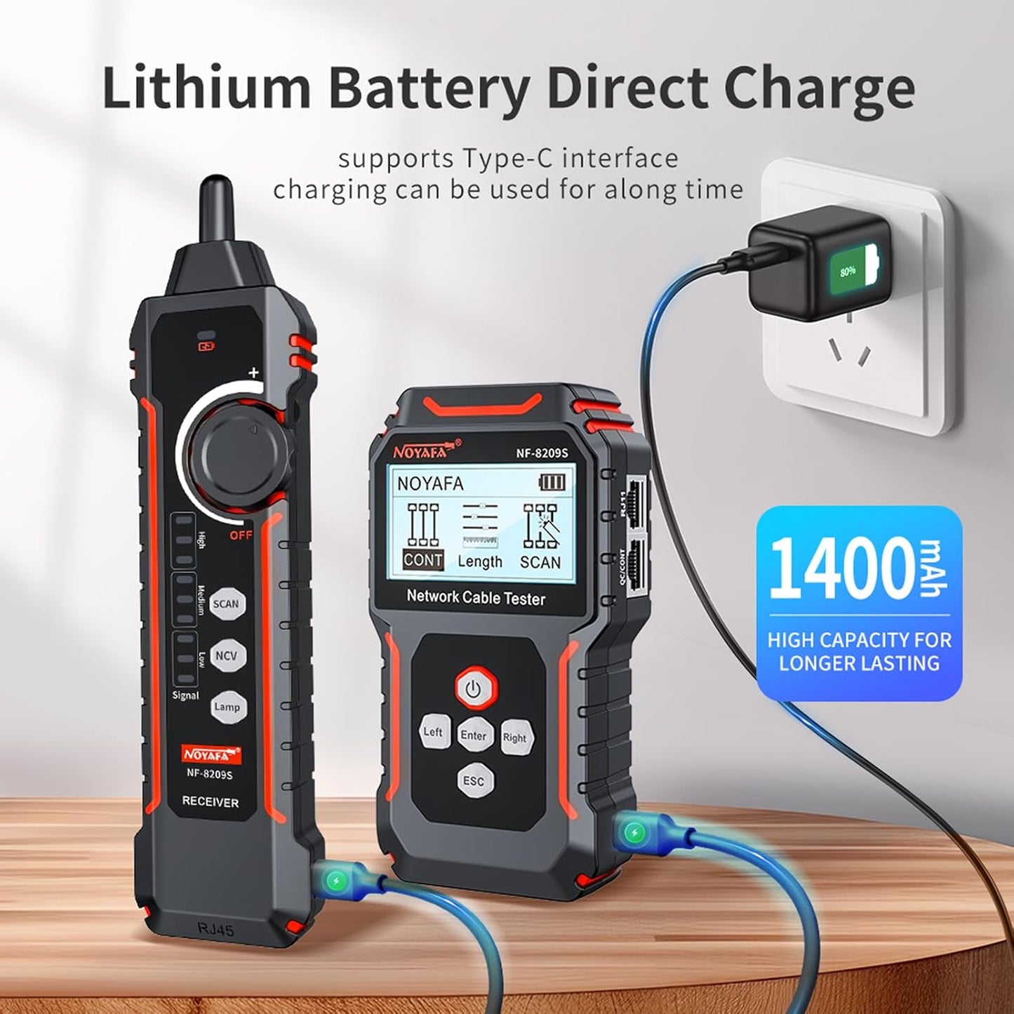 NOYAFA NF-8209S Network Cable Tester, Ethernet Cable Tester with PoE,NCV,Cable Length Test,Port Flashing,Multi-Function Trouble-Free Line Scan Mode,CAT5,CAT6 Line Tracer,LAN Network Cable Tracer Kit