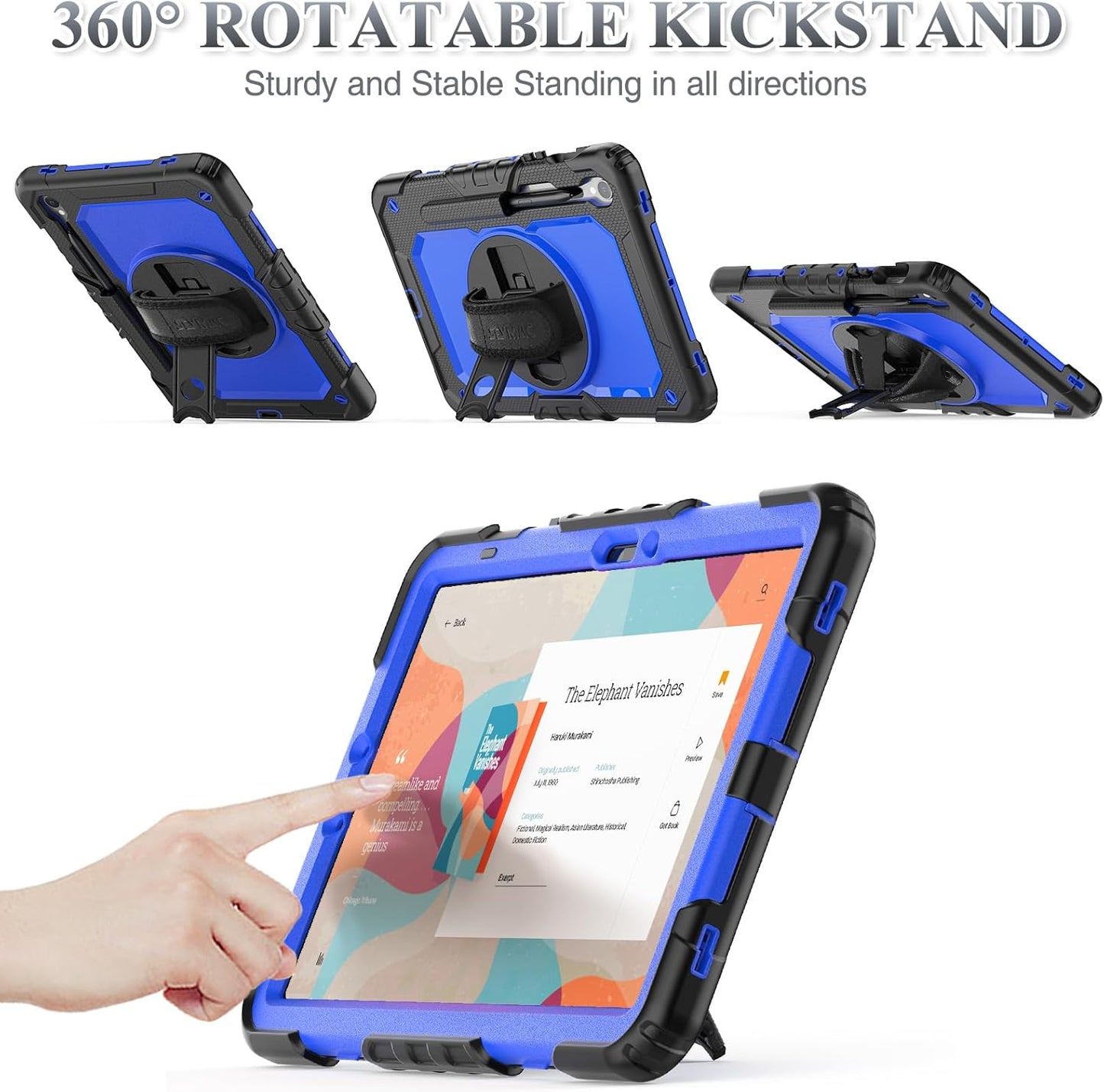 SEYMAC stock Case for Samsung Galaxy Tab S10 FE / S9 / S9 FE 5G Tablet Case Protective with Screen Protector, Pencil Holder, 360 Rotate Stand, Hand Strap, Shoulder Strap, Blue1