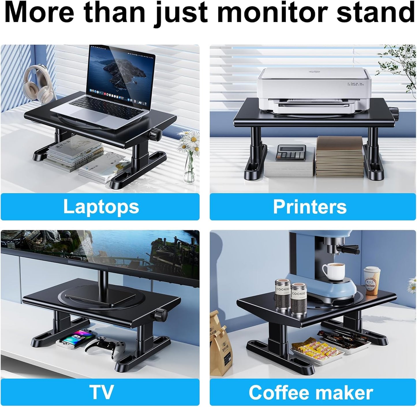 Monitor Stand Riser for Desk,360°Rotation Freely Height Adjustable by Knob,4.4-5.8 Inches,Ergonomic Monitor Stand Mount, Desktop Monitor Stand Riser for Computer,Laptop,Printer,Tv,Black