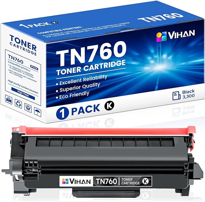 TN760 High Yield Black Toner Cartridge Replacement for Brother TN-760 MFC-L2710DW MFC-L2750DW HL-L2350DW HL-L2370DW HL-L2395DW HL-L2390DW DCP-L2550DW Toner Printer (1 Pack)
