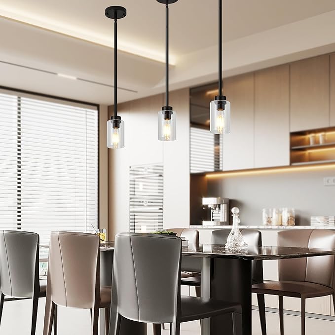 Pendant Light Fixtures, Matte Black Pendant Lighting Hanging Light Fixtures with Clear Glass Shade,Oil Rubbed Bronze Tiltable Pendant Lighting for Kitchen Island, Dining Room, Bathroom