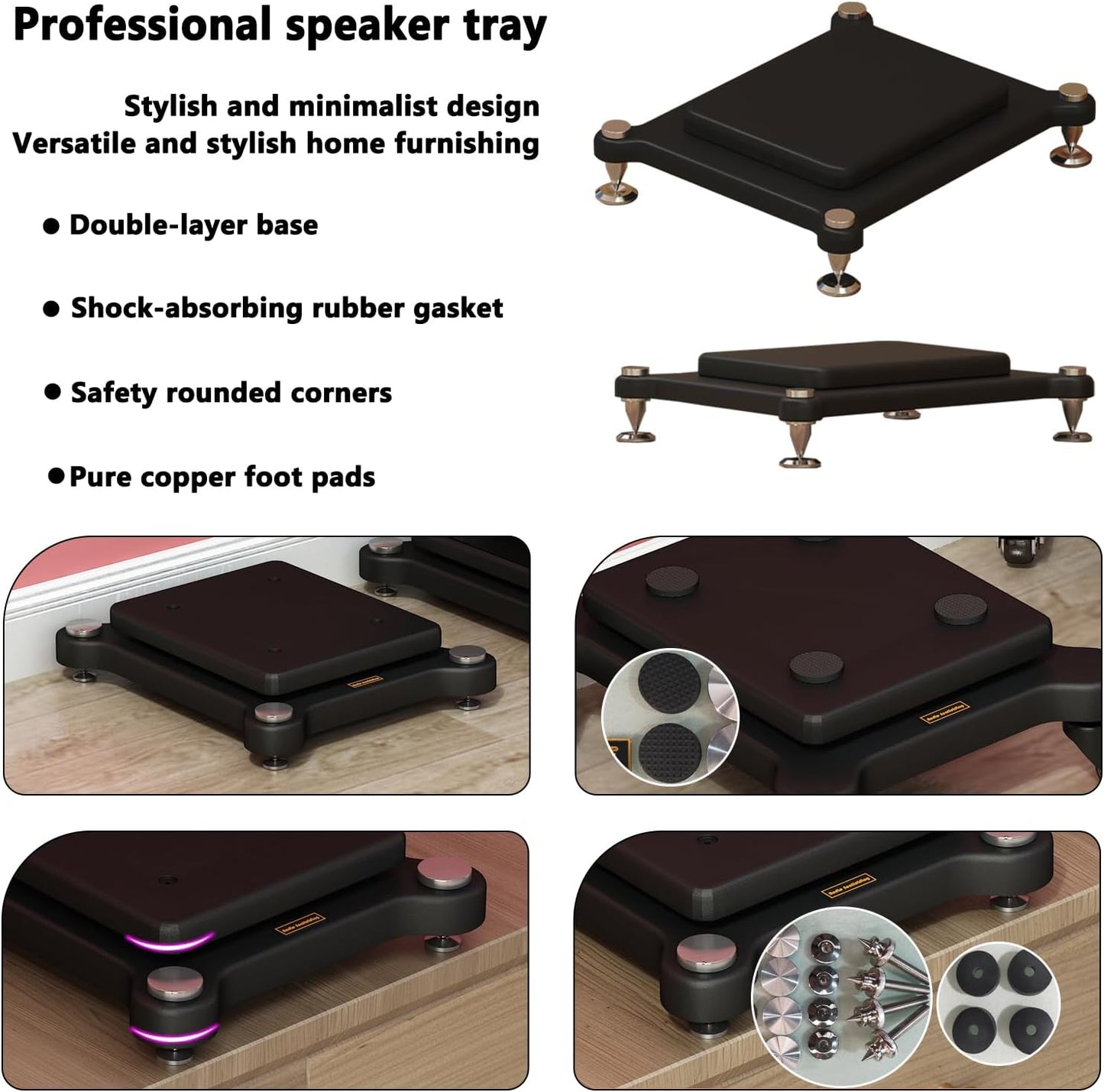 2pcs Subwoofer Isolation Stand, Double-Layered Speaker Isolation Stands with Stainless Steel Metal Feet, Acoustic Speakers Isolation Pad for Floor, Desktop (13.7×15.7in)