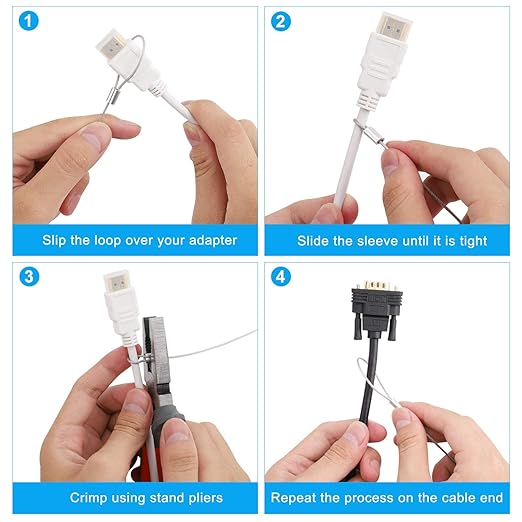 30 Pack Adjustable Cable Tether Universal Computer Adapter Lock Kit DIY Kit Stainless Steel with Nylon Coat Tether Computers/Dongles/HDMI/VGA/DP Adapter