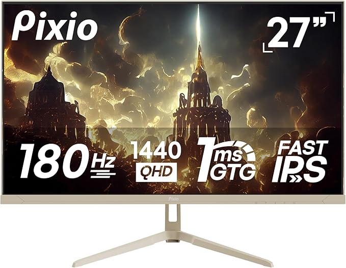 Pixio PX278 Wave Beige 27 inch 180Hz Refresh Rate QHD 1440p Resolution Fast IPS Panel 1ms GTG Response Time Beige Gaming Monitor with Adaptive Sync