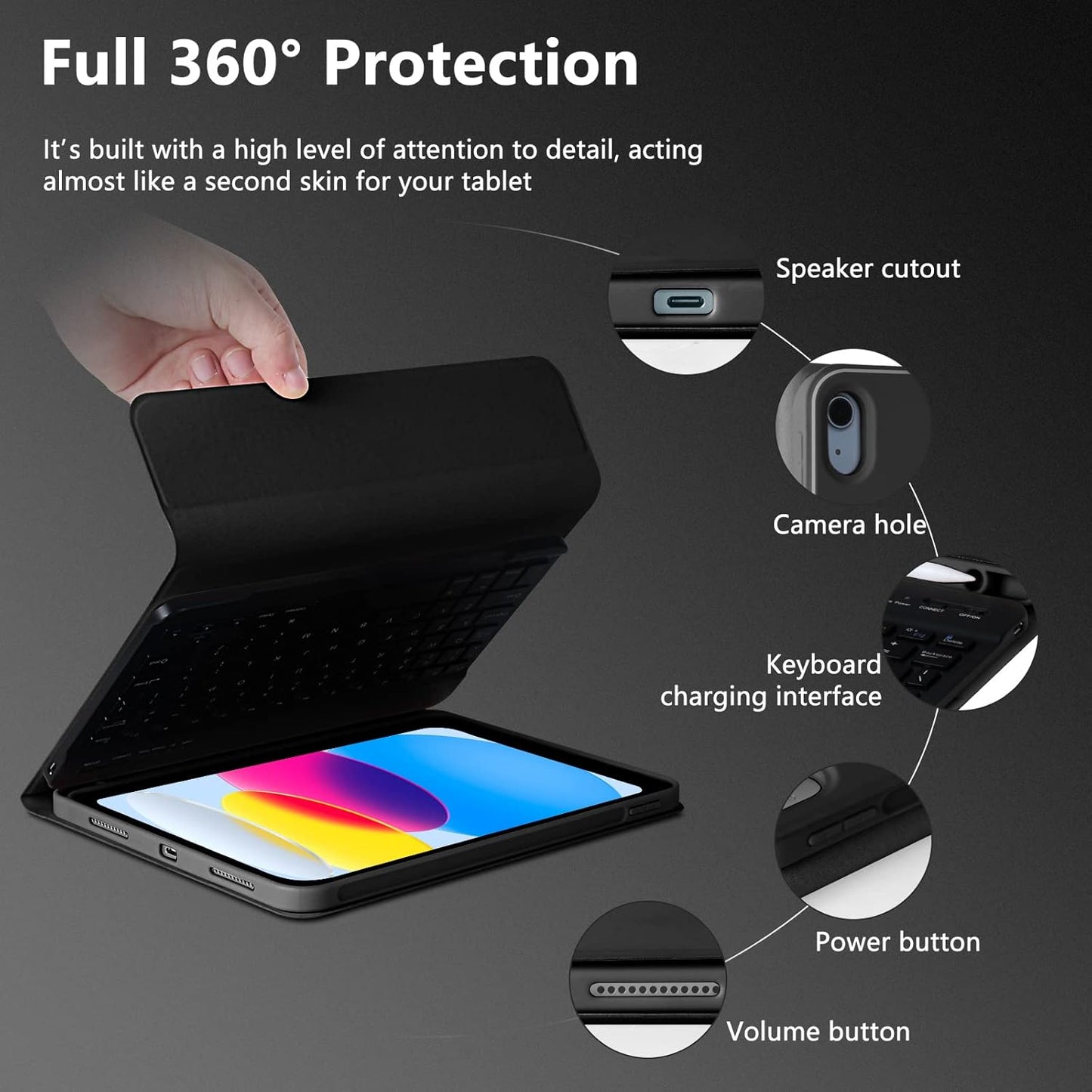 MMK for iPad 11th 10th Generation Case with Keyboard (2022, 10.9"), Wireless Detachable Keyboard, Pencil Holder for iPad 11 inch (A16 2025), 10th Gen (10.9 Inch 2022) Black