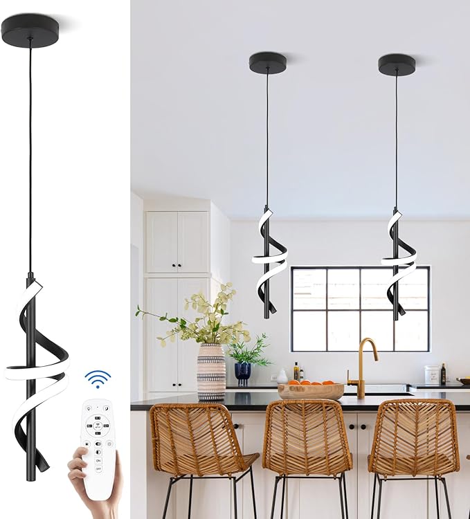 CANEOE Black Pendant Light Fixtures, 3000K-6000K Dimmable Modern LED Pendant Lights,Kitchen Island Pendant Lighting for Dining Room Bar Living Room Bedroom Hanging Light Fixtures,1 Pack