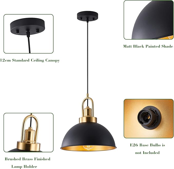 Matte Black Farmhouse Pendant Light, Adjustable Height, Vintage Hanging Industrial Ceiling Lights Fixture for Kitchen Island Hallway Dining Room 2 Pack