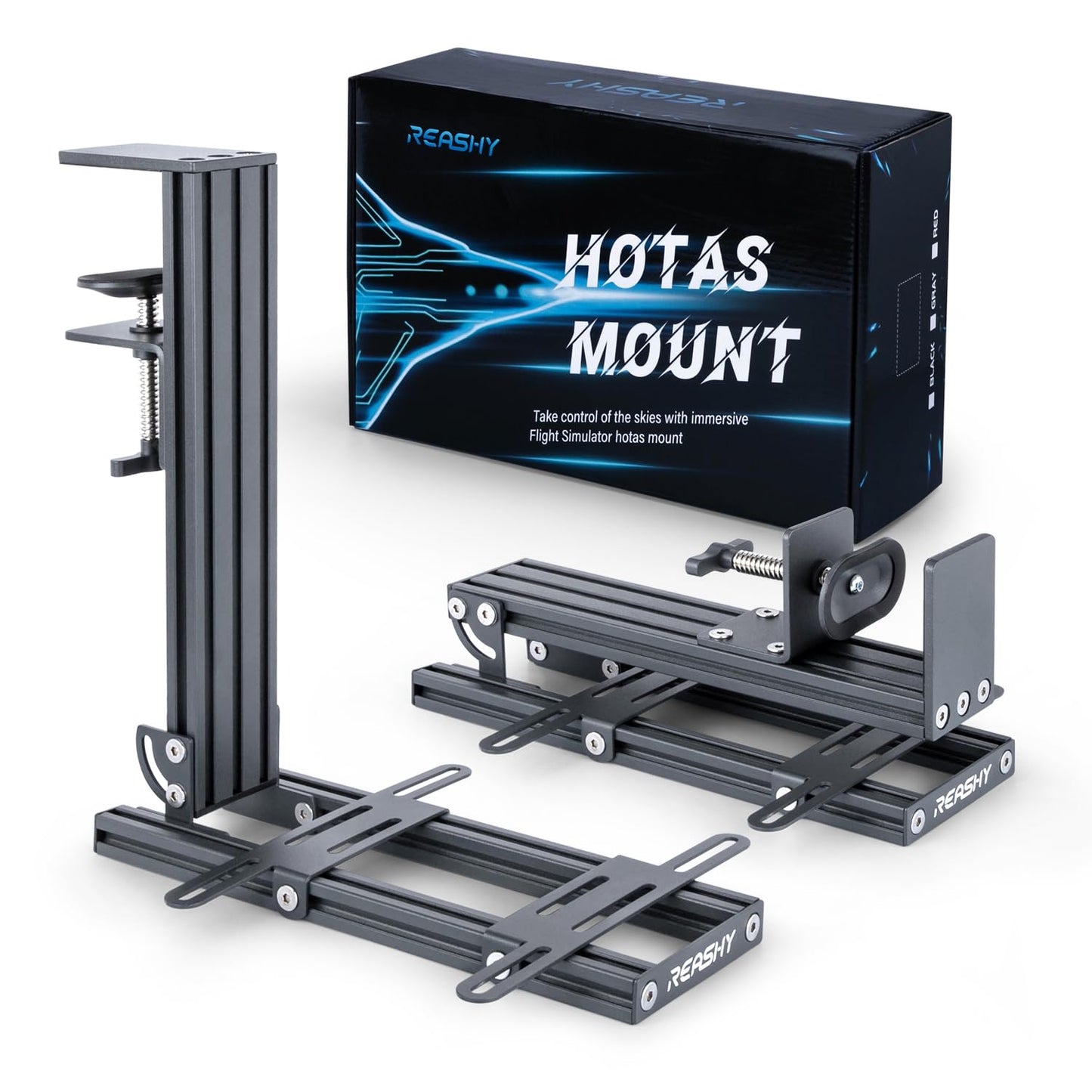 Reashy Hotas Mount, Joystick Mount, Aluminum Flight Stick Desk Mount for Logitech X56, X52, X52 Pro, Thrustmaster T.1600M, TCA, T.Flight Hotas One, 4, X, Airbus, VKB Gladiator Nxt (Gray)