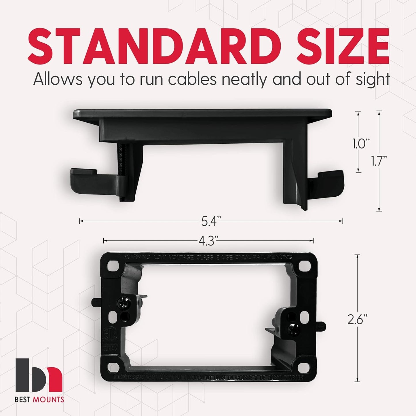 BestMounts - 1 Pack In Wall Cable Management 1-Gang Recessed Snap-ON Low Voltage Cable Plate with Mounting Bracket ETL Listed (White, Inner nose)
