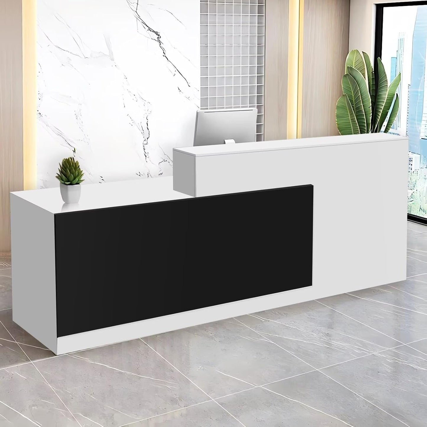 Reception Desk with Counter Modern Checkout Counter with Lockable Drawer Keyboard Tray Receptionist Desk for Office Salon Reception Table E Left 55inch/140cm