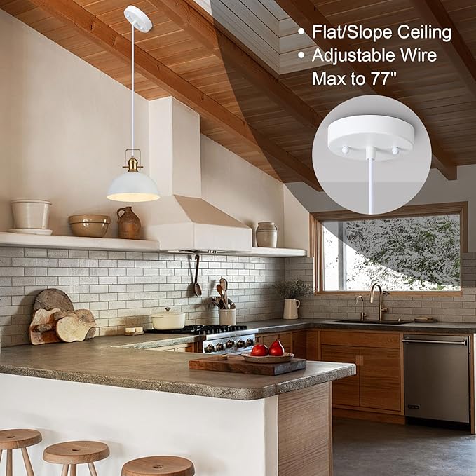 12 Inch Pendant Lights for Kitchen Island Matte White Farmhouse Pendant Light fixtures Adjustable Height Dome Hanging Light for Dinning Room Bedroom Hallway,2 Packs