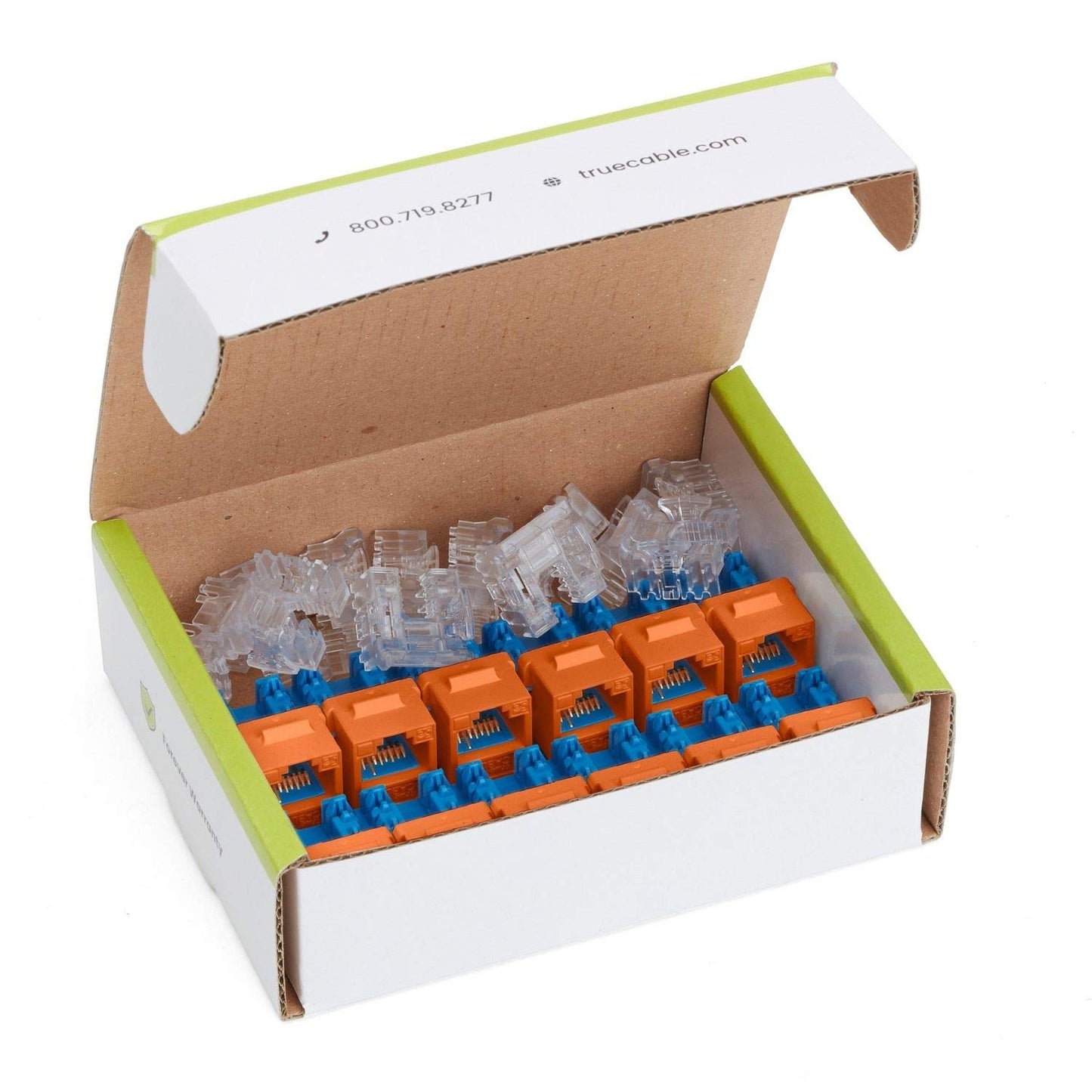 trueCABLE Cat6 Keystone Jack, Unshielded (UTP), 90 Degree Punch-Down, PoE++ (4PPoE) 100W, UL Listed, ETL Verified, ANSI/TIA Certified, Modular RJ45 Female, Orange, 12 Pack
