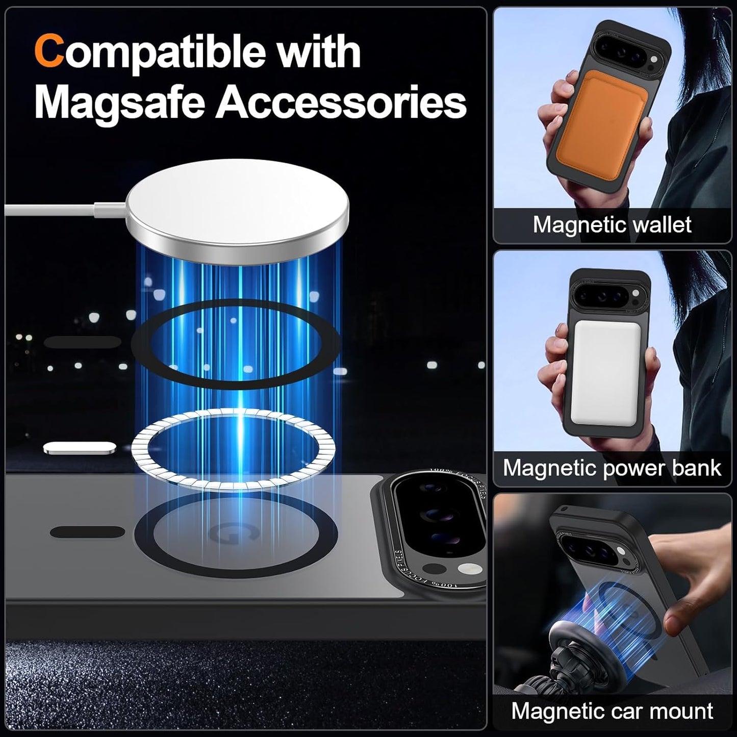 Magnetic for Google Pixel 10 Pro XL Case, [Military Grade Drop Protection] [Compatible with MagSafe] Shockproof Slim Translucent Matte Anti-Slip for Women Girls Men Case, Black
