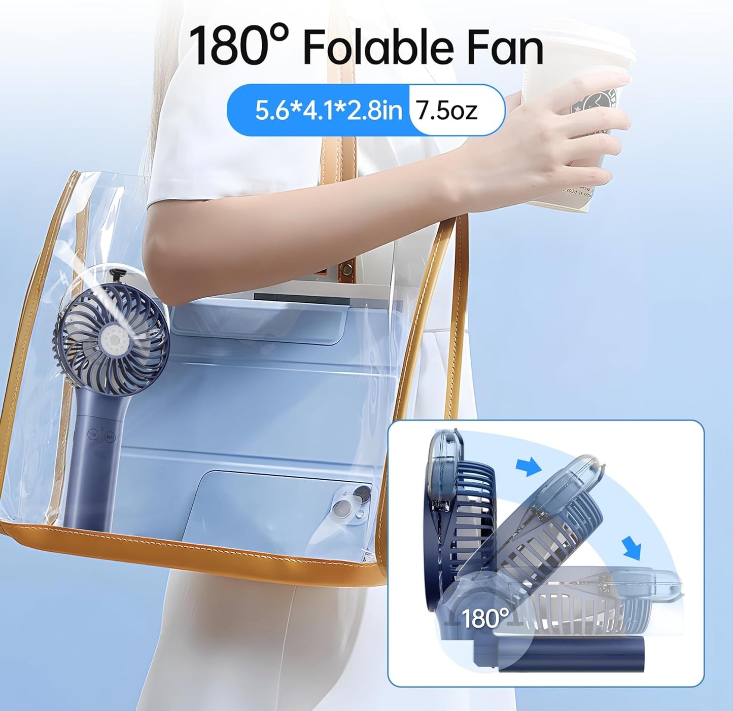 PANERGY Handheld Misting Fan – Rechargeable Battery Operated,Handheld Personal Fan with Mist Spray, Electric Hand Fans, 180° Foldable Mister Fans for Travel, Camping, Disney, Concerts, Office(Blue)