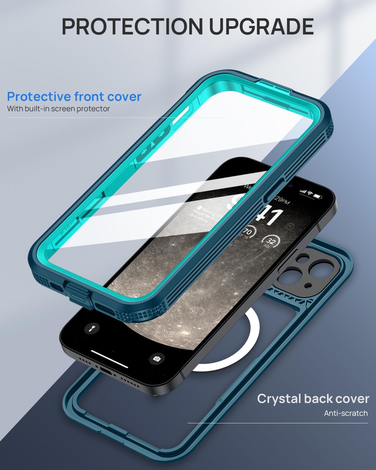 Lanhiem Magnetic for iPhone 15 Plus Case, IP68 Waterproof Dustproof Case, [Compatible with Magsafe] [Built-in Screen Protector] Full Body Heavy Duty Rugged Phone Cover 6.7 inch, Blue/Clear