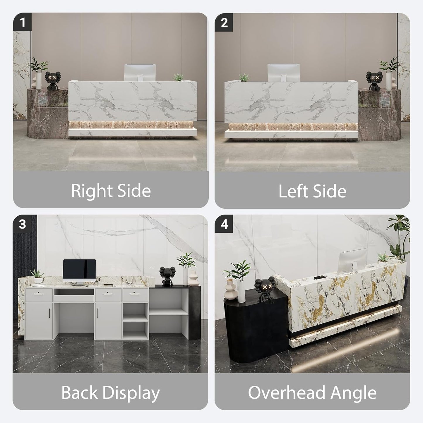 Front Desk Reception Counter - Lockable Storage & Keyboard Tray | Reception Desk with Counter, Customizable Large Counter Table (Black+White, 88'')