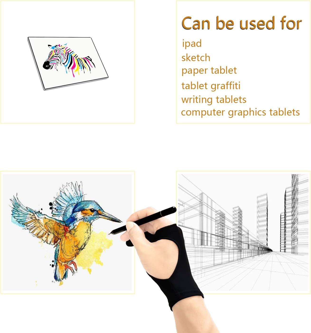SPBMY Drawing Glove 2 Pack,Two-Finger Artist Glove for Drawing Tablet, Paper Sketching, iPad. Digital Art, Right Hand and Left Hand, Black M: 3.34x8.07 inches