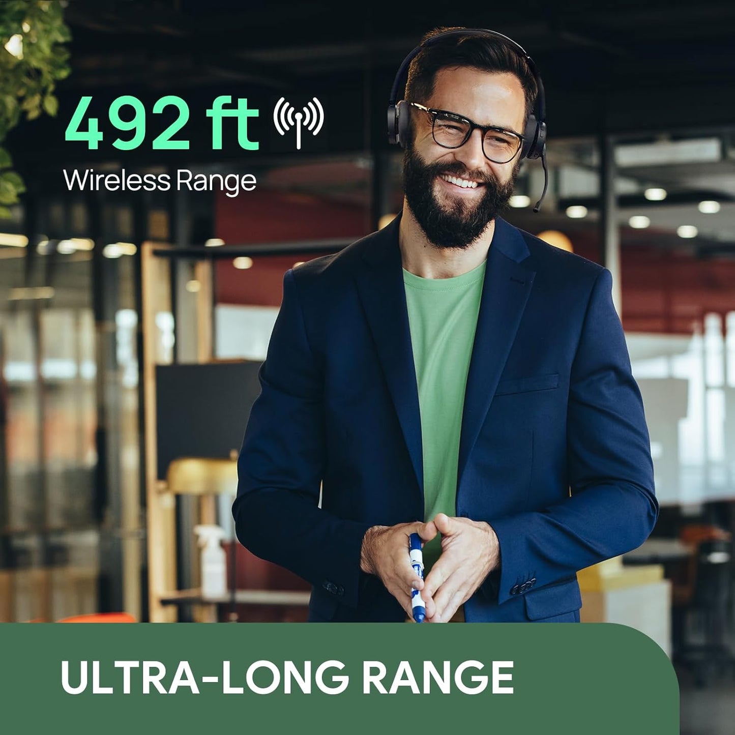 Yealink WH64 Hybrid DECT& Bluetooth Wireless Headset, 492ft Range Mono UC Zoom Headphones with DECT Dongle, 3X Mic, 26H Talk Time, Office Work Portable Single On Ear Headsets for PC,Cellphone,Laptop