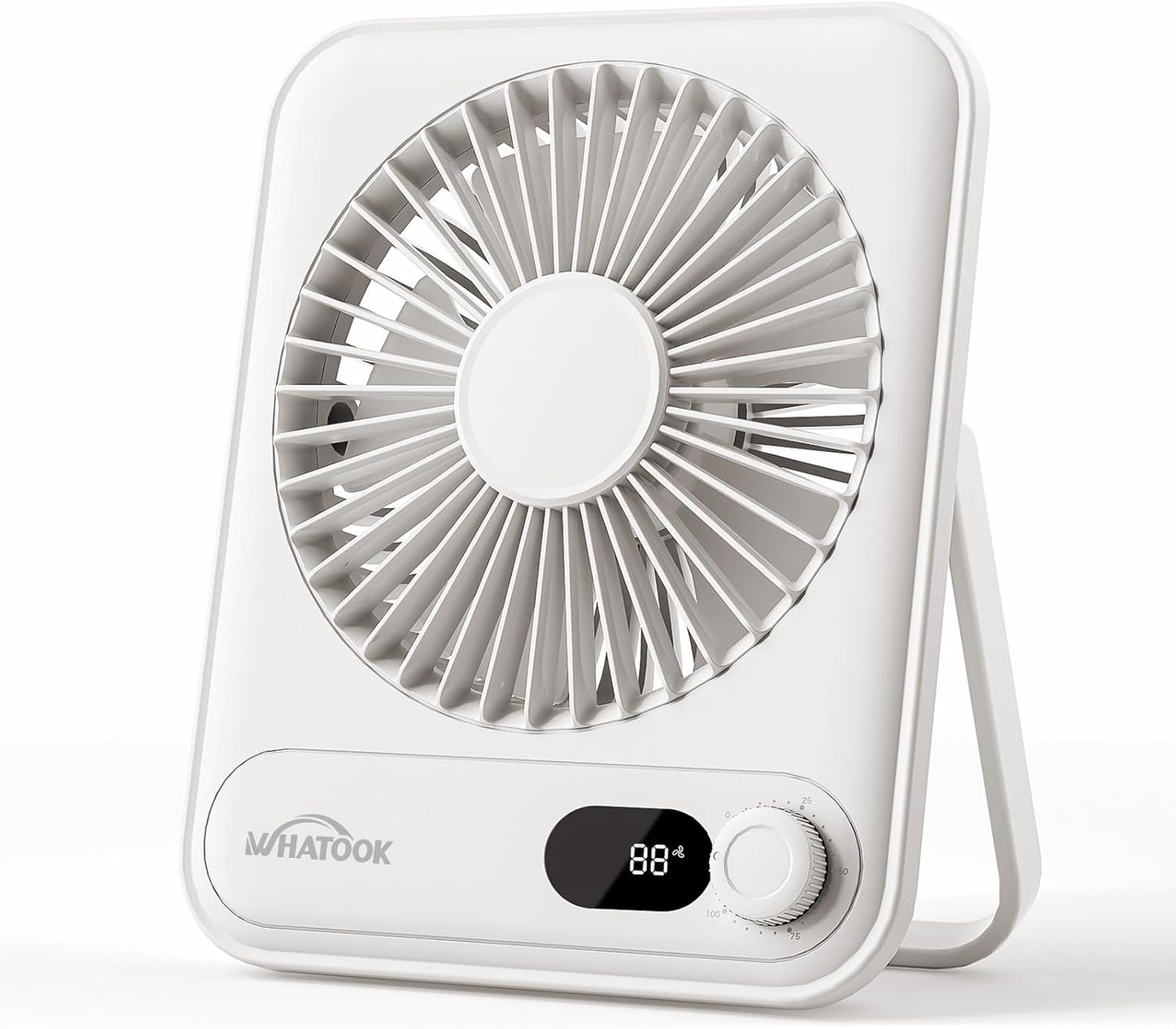 WHATOOK Small Desk Fan Personal Fans: 5000mah 25 Hours Battery Office Quiet Mini Desktop Fan Portable Rechargeable Travel Essentials (White, 5000)