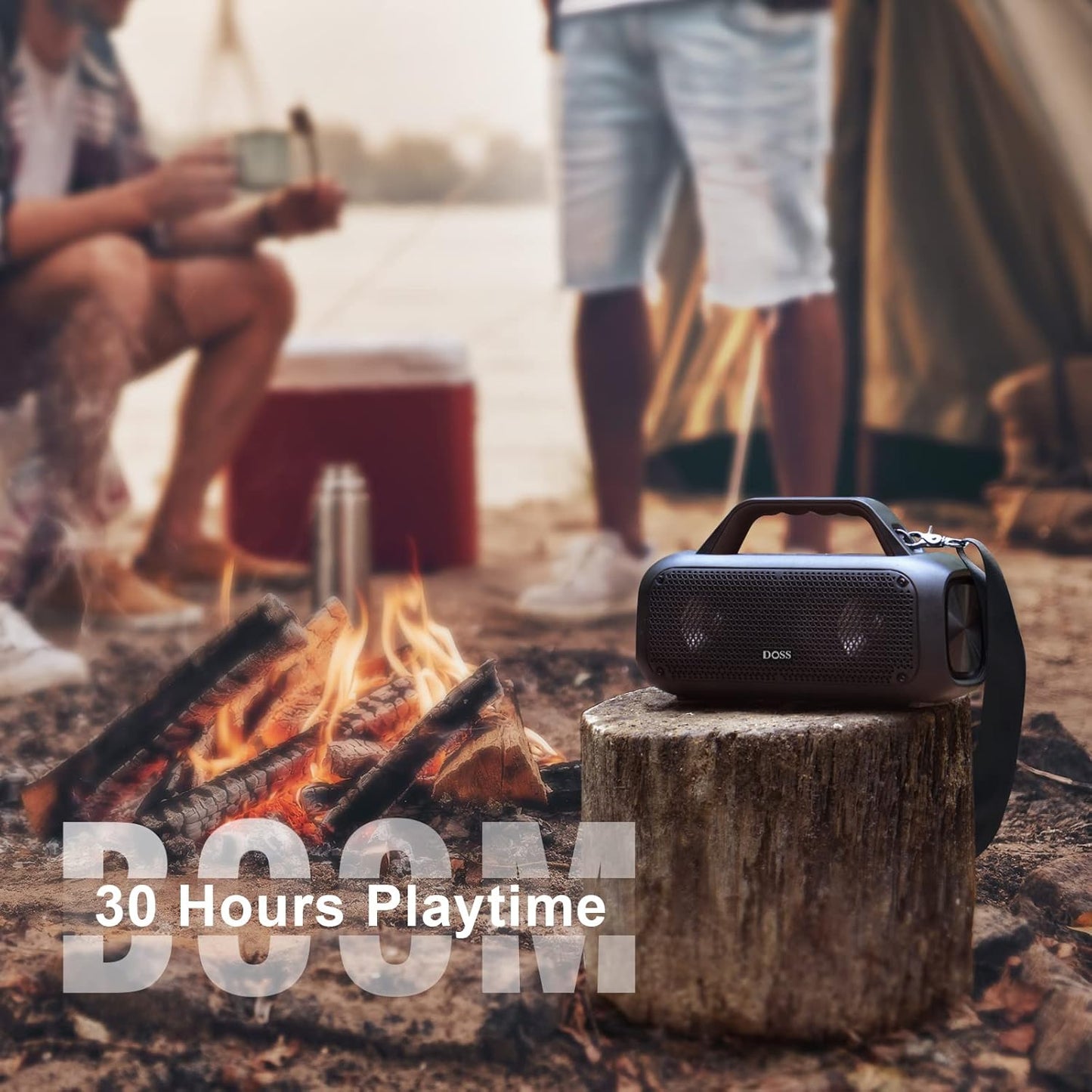 DOSS Extreme Boom Outdoor Bluetooth Speaker with 60W Mighty Sound, Deep Bass, 30H Playtime,10400mAh Power Bank, BT 5.3, IPX6 Waterproof, Portable Strap for Camping, Pool, Beach, Garage, Work