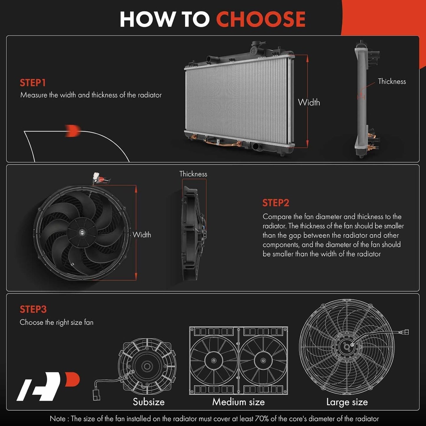 A-Premium 7.5'' 7.5 inch Slim Fan Pull Universal Electric Radiator Cooling Fan Assembly, 12V 80W with Mount Kit