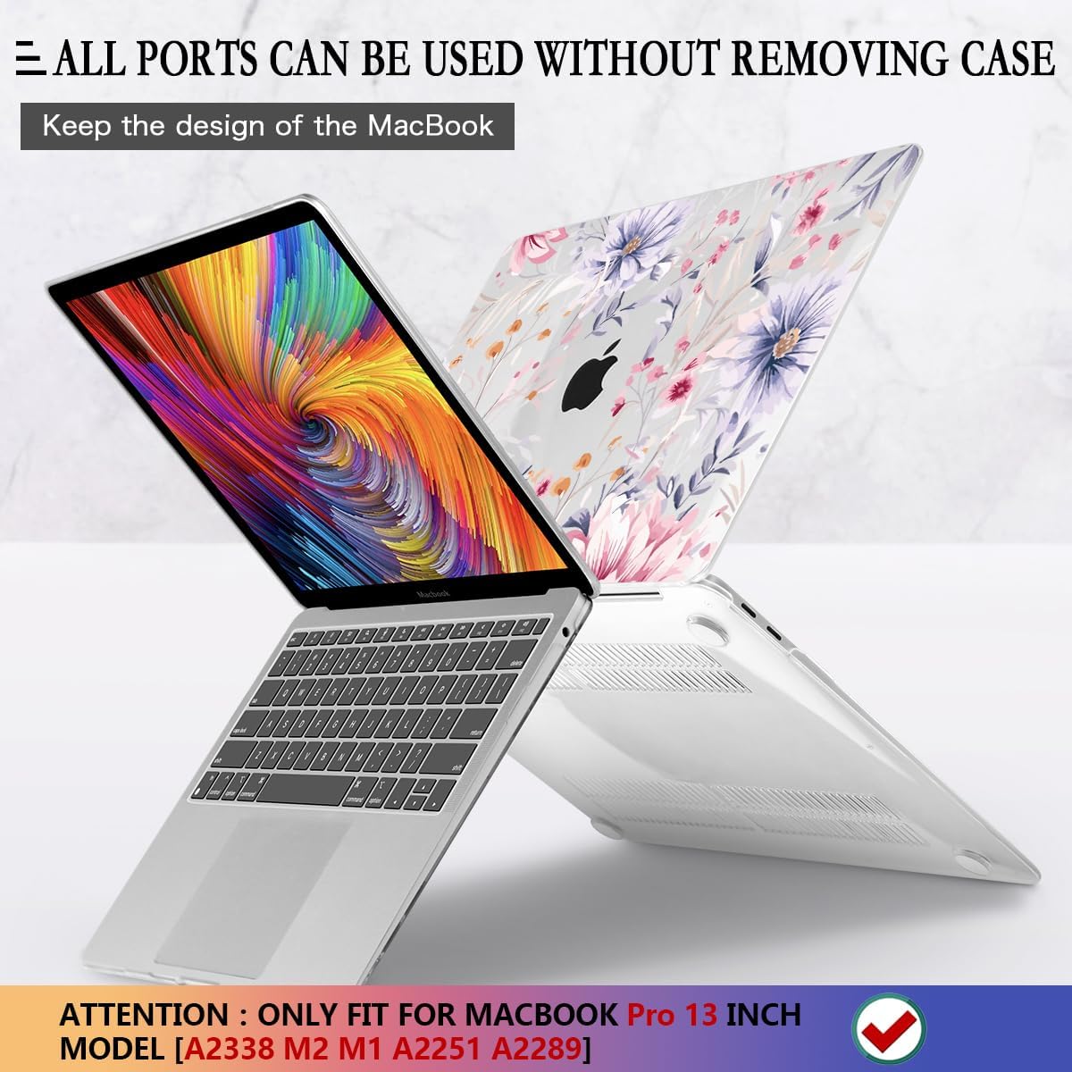 CISSOOK Flower Case for MacBook Pro 13 Inch M2 A2338 M1 A2251 A2289 Model 2025-2020 Released, Plastic Floral Cover with Keyboard Cover Protector for MacBook Pro 13 with Touch bar, Flowers Watercolor