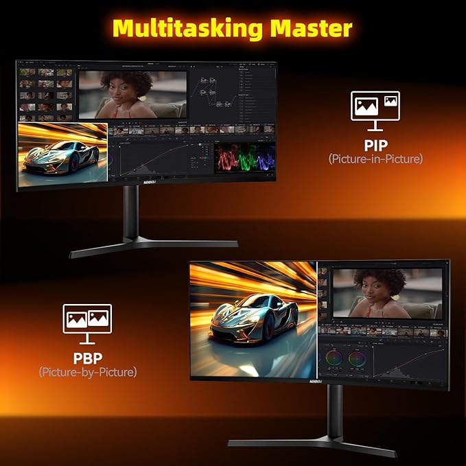 34 Inch Ultrawide Gaming Monitor - 21:9 WQHD 3440 x 1440 R1500 Curved Computer Monitor for Gamer, 180Hz 1ms AMD FreeSync PIP/PBP Crosshair TÜV Eye Care, HDMI 2.0 & DP1.4, Tilt/Height/Swivel Stand